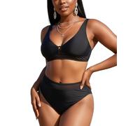 Ocean Blues Damen Bikini Set Hohe Taille Cut Out Design Mesh Einsatz Zweiteiliger Badeanzug Swimsuit, Schwarz, Größe M