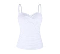 Ocean Blues Damen Tankini Oberteil mit abnehmbaren Trägern und Bauchkontroll Raffung Bikini Top für Strand und Pool in Weiß Größe XXXL