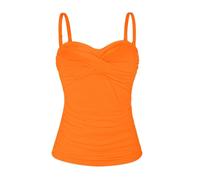 Ocean Blues Damen Tankini Oberteil mit abnehmbaren Trägern und Bauchkontroll Raffung Bikini Top für Strand und Pool in Orange Größe L