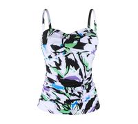 Ocean Blues Damen Tankini Oberteil mit abnehmbaren Trägern und Bauchkontroll Raffung Bikini Top für Strand und Pool in Magnolienprint Größe S