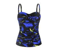 Ocean Blues Damen Tankini Oberteil mit abnehmbaren Trägern und Bauchkontroll Raffung Bikini Top für Strand und Pool in Federprint Größe S