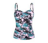 Ocean Blues Damen Tankini Oberteil mit abnehmbaren Trägern und Bauchkontroll Raffung Bikini Top für Strand und Pool in Kokospalme Größe M