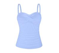 Ocean Blues Damen Tankini Oberteil mit abnehmbaren Trägern und Bauchkontroll Raffung Bikini Top für Strand und Pool in Meeresblau Größe XL