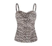 Ocean Blues Damen Tankini Oberteil mit abnehmbaren Trägern und Bauchkontroll Raffung Bikini Top für Strand und Pool in Leopardenmuster Größe M