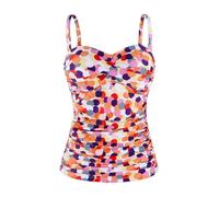 Ocean Blues Damen Tankini Oberteil mit abnehmbaren Trägern und Bauchkontroll Raffung Bikini Top für Strand und Pool in Bunte Punkte Größe XL
