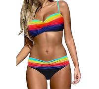 Ocean Plus Damen Gestreiftes Bikini-Set mit Brustpolster Bikinis Push Up mit Bügel Zweiteiliger Bademode (L (EU 44-46), Regenbogenfarben)
