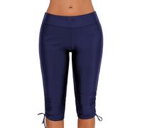 Ocean Plus Damen UV Schutz Schwarz Knielang Schwimmshorts 3/4 Beine Bikinihose Badehose große Größen Schwimm Leggings Strandmode (L (EU 38-40), Schleife Marineblau)