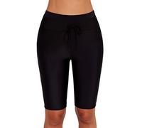 Ocean Plus Damen UV Schutz Schwarz Knielang Schwimmshorts 3/4 Beine Bikinihose Badehose große Größen Schwimm Leggings Strandmode (L (EU 38-40), schwarz)