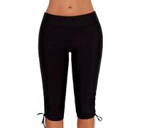 Ocean Plus Damen UV Schutz Schwarz Knielang Schwimmshorts 3/4 Beine Bikinihose Badehose große Größen Schwimm Leggings Strandmode (4XL (EU 46-48), Schleife schwarz)