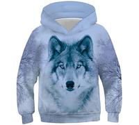 Ocean Plus Jungen Bunte Kapuzenpullover Wolf Digitaldruck Hoodie Langarmshirt Kinder Pullover Sweatshirts (L (Körpergröße: 145-150cm), Schneewolf)