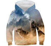 Ocean Plus Jungen Bunte Kapuzenpullover Wolf Digitaldruck Hoodie Langarmshirt Kinder Pullover Sweatshirts (M (Körpergröße: 135-140cm), Zwei Wölfe)