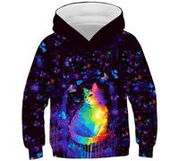 Ocean Plus Jungen Bunte Kapuzenpullover Wolf Digitaldruck Hoodie Langarmshirt Kinder Pullover Sweatshirts (XS (Körpergröße: 115-120cm), Farbige Katze)