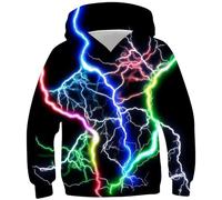 Ocean Plus Jungen Bunte Kapuzenpullover Wolf Digitaldruck Hoodie Langarmshirt Kinder Pullover Sweatshirts (M (Körpergröße: 135-140cm), Farbige Blitze)