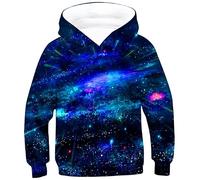 Ocean Plus Jungen Bunte Kapuzenpullover Wolf Digitaldruck Hoodie Langarmshirt Kinder Pullover Sweatshirts (XS (Körpergröße: 115-120cm), Blauer Sternenhimmel)