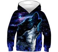 Ocean Plus Jungen Bunte Kapuzenpullover Wolf Digitaldruck Hoodie Langarmshirt Kinder Pullover Sweatshirts (XL (Körpergröße: 155-160cm), Heulende Wölfe)