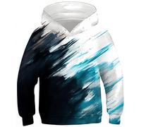 Ocean Plus Jungen Bunte Kapuzenpullover Wolf Digitaldruck Hoodie Langarmshirt Kinder Pullover Sweatshirts (XL (Körpergröße: 155-160cm), Blau weiß schwarz)