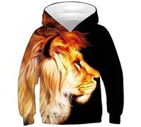 Ocean Plus Jungen Bunte Kapuzenpullover Wolf Digitaldruck Hoodie Langarmshirt Kinder Pullover Sweatshirts (M (Körpergröße: 135-140cm), Löwe)