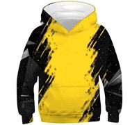 Ocean Plus Jungen Bunte Kapuzenpullover Wolf Digitaldruck Hoodie Langarmshirt Kinder Pullover Sweatshirts (M (Körpergröße: 135-140cm), Gelb schwarz)