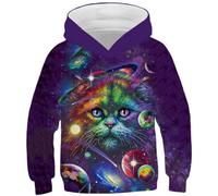 Ocean Plus Jungen Bunte Kapuzenpullover Wolf Digitaldruck Hoodie Langarmshirt Kinder Pullover Sweatshirts (XS (Körpergröße: 115-120cm), Farbige Planeten Katze)