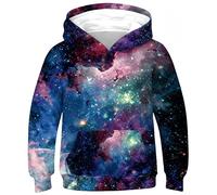 Ocean Plus Jungen Fleece Digitaldruck Hoodie Unisex Langarm Kapuzenpullover Kinder Sweatshirt mit Kapuzen (L (Körpergröße: 145-150 cm), Bunter Sternenhimmel)