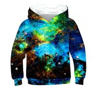 Ocean Plus Jungen Fleece Digitaldruck Hoodie Unisex Langarm Kapuzenpullover Kinder Sweatshirt mit Kapuzen (L (Körpergröße: 145-150 cm), Grüne Galaxie)
