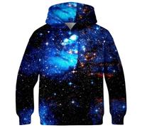 Ocean Plus Jungen Fleece Digitaldruck Hoodie Unisex Langarm Kapuzenpullover Kinder Sweatshirt mit Kapuzen (L (Körpergröße: 145-150 cm), Blauer Sternenhimmel)