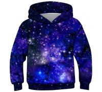 Ocean Plus Jungen Fleece Digitaldruck Hoodie Unisex Langarm Kapuzenpullover Kinder Sweatshirt mit Kapuzen (L (Körpergröße: 145-150 cm), Violette Galaxie)