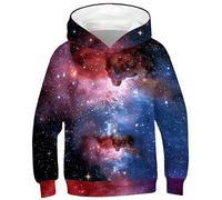 Ocean Plus Jungen Fleece Digitaldruck Hoodie Unisex Langarm Kapuzenpullover Kinder Sweatshirt mit Kapuzen (L (Körpergröße: 145-150 cm), Lila Sternenhimmel)