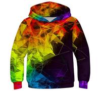 Ocean Plus Jungen Fleece Digitaldruck Hoodie Unisex Langarm Kapuzenpullover Kinder Sweatshirt mit Kapuzen (L (Körpergröße: 145-150 cm), Mehrfarbige Geometrie)