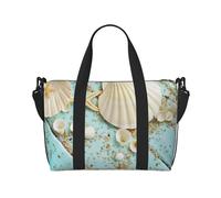 Ocean Sea Beach Muscheln Seestern Blau Druck Handgepäcktasche Reisetasche Reisetasche Persönliche Gegenstände Tasche für Reisen, Fitnessstudio, Sport Weekender, Schwarz , Einheitsgröße