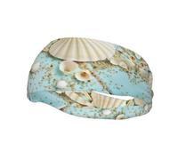 Ocean Sea Beach Muscheln Seestern Blau Druck Sport Laufen Stirnband Herren Damen Workout Schweißbänder Stirnbänder für Yoga Gym Camping