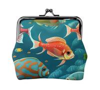 Ocean Unterwasserfisch bedruckte Mikrofaser-Geldbörse aus PU-Leder, Kussschloss, Mini-Tasche für Lippenstift, Schlüsselwechsel