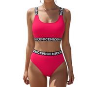 OcenaSun10 Bikini für Damen, Push-up, sportlich, hohe Taille, zweiteiliges Set mit Polsterung, brasilianischer Bikini, hoher Strand, Pool, für große Mädchen, Rosa, 38