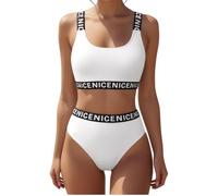 OcenaSun10 Bikini für Damen, Push-up, sportlich, hohe Taille, zweiteiliges Set mit Polsterung, brasilianischer Bikini, hoher Strand, Pool, für große Mädchen, weiß, 38