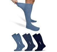 OCERA 3x Kniestrumpf Unisex für Diabetiker geeignet und ohne drückenden Gummibund Blau Mix Gr. 43-46