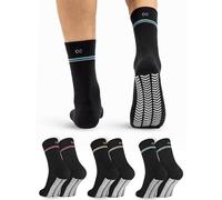 OCERA 6 Paar Thermo Stoppersocken mit ABS - Anti Rutschsocken mit Innenfrottee für Damen und Herren - Schwarz mit bunten Ringel 43-46