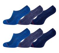 OCERA 6 Paar Wellness Füßlinge Baumwolle mit Frotteesohle + handgekettelte Spitze Unisex Damen + Herren in modernen Blautönen 47-50