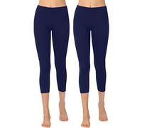 OCERA Damen Leggings 3/4 Lang (Capri) aus atmungsaktiver Viskose Dunkelblau Gr. S (36/38) 2er Pack