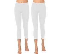 OCERA Damen Leggings 3/4 Lang (Capri) aus atmungsaktiver Viskose Weiss Gr. XL (48/50) 2er Pack