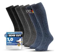 OCERA NORWEGER Kniestrümpfe für Damen & Herren, 3 paar warme Winterstrümpfe aus Wolle mit weicher Plüschsohle im Fabrmix (Jeans, Schwarz, Grau) 35/38
