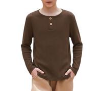 Ocextami Jungen Langarmshirt Geripptes Shirt Knopfleiste strapazierfähig | Weiches Oberteil aus 92% Viskose und 8% Elasthan mit Rundhals, 2-Knopf-Detail und bequemer Passform für Alltag und Freizeit