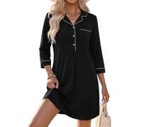 Ocextami Nachthemd Damen 3/4 Arm Schlafshirt mit Knopfleiste Baumwolle | Bequemes Nachtkleid langarm mit Reverskragen Brusttasche und lockerem Schnitt stilvolle Nachtwäsche für Schlafen und Zuhause