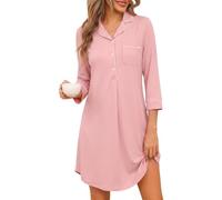 Ocextami Nachthemd Damen 3/4 Arm Schlafshirt mit Knopfleiste Baumwolle | Bequemes Nachtkleid langarm mit Reverskragen Brusttasche und lockerem Schnitt stilvolle Nachtwäsche für Schlafen und Zuhause
