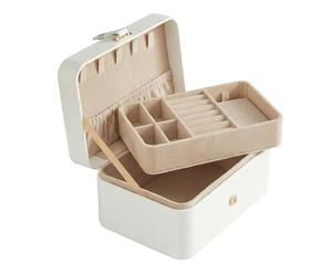 Ochama Reise-Schmuckkästchen in Wolkweiß - 2-stufige tragbare Box, kleine Größe 11 x 16 x 8 cm, für größere Accessoires - ideale Weihnachtsgeschenkidee