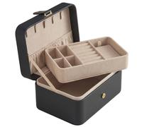 Ochama Tragbare Reise-Schmuckbox, 2 Ebenen, PU-Oberfläche, für größere Accessoires, dunkelgrau