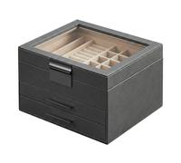 Ochama x SONGMICS Schmuckbox mit Glasdeckel, 2 Schubladen, Schmuckaufbewahrung, modern, viel Stauraum, grau-silbern