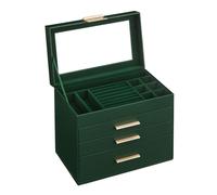 Ochama x SONGMICS Schmuckkasten mit 4 Ebenen, Schmuckbox mit 3 Schubladen, Deckel aus Glas, für große Schmuckstücke, grün