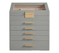 Ochama x SONGMICS Schmuckkasten mit 6 Ebenen, Schmuckbox mit 5 Schubladen, Deckel aus Glas, für große Schmuckstücke, grau