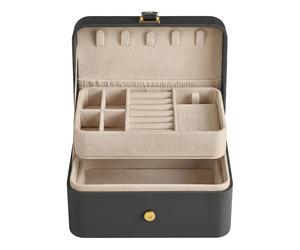 Ochama x SONGMICSTragbare Reise-Schmuckbox, 2 Ebenen, PU-Oberfläche, für größere Accessoires, dunkelgrau
