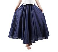 OCHENTA Boho-Maxirock aus Baumwolle, fließend, lang, A-Linie, Rock für Damen, Größe S / L und Mädchen, Marineblau, Groß